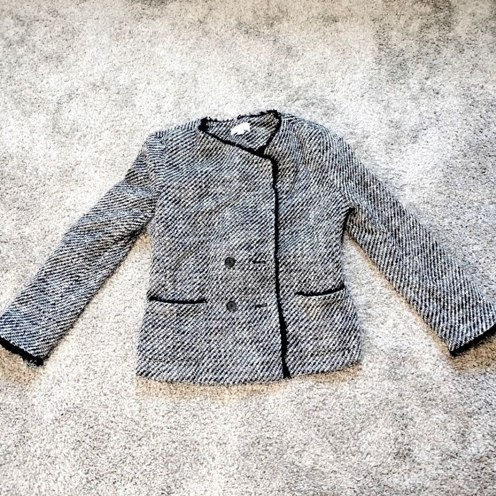 LOFT Black and White Blazer Tweed-Style Jacket Sz 2